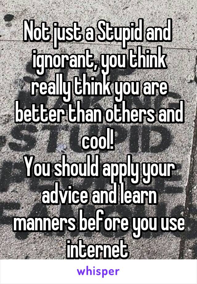 Not just a Stupid and  ignorant, you think really think you are better than others and cool! 
You should apply your advice and learn manners before you use internet 