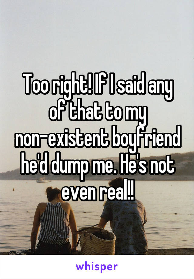 Too right! If I said any of that to my non-existent boyfriend he'd dump me. He's not even real!!