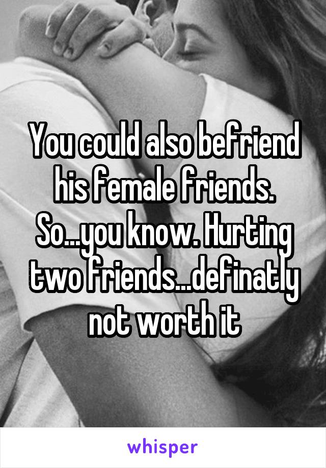 You could also befriend his female friends. So...you know. Hurting two friends...definatly not worth it