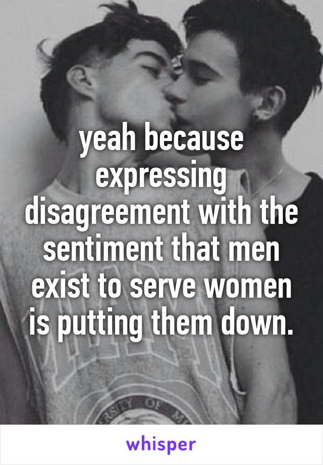 yeah because expressing disagreement with the sentiment that men exist to serve women is putting them down.