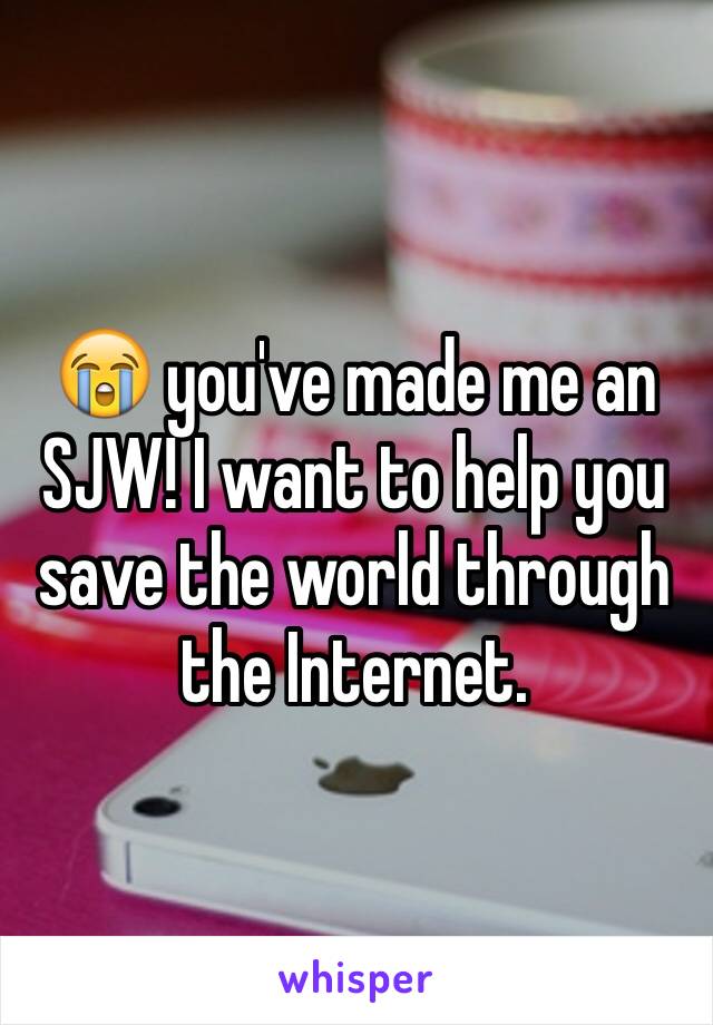 😭 you've made me an SJW! I want to help you save the world through the Internet. 