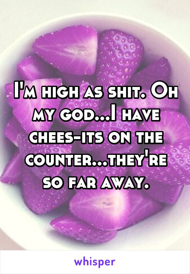I'm high as shit. Oh my god...I have chees-its on the counter...they're so far away.