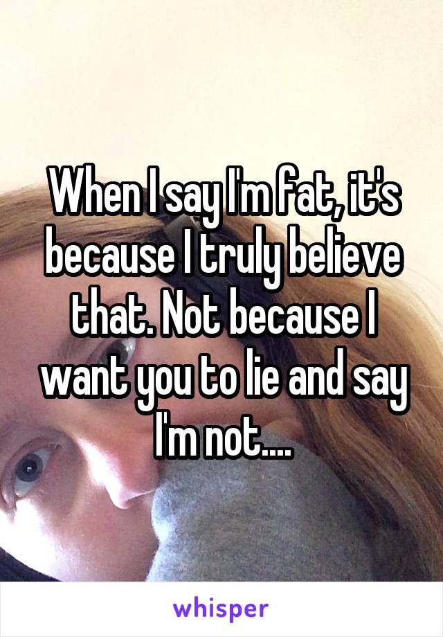 When I say I'm fat, it's because I truly believe that. Not because I want you to lie and say I'm not....