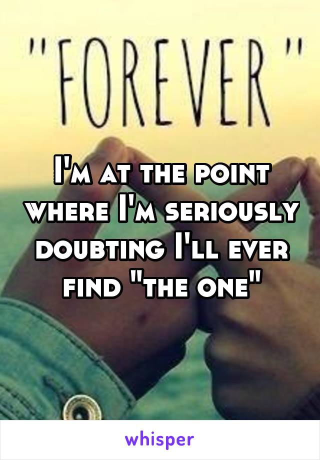 I'm at the point where I'm seriously doubting I'll ever find "the one"