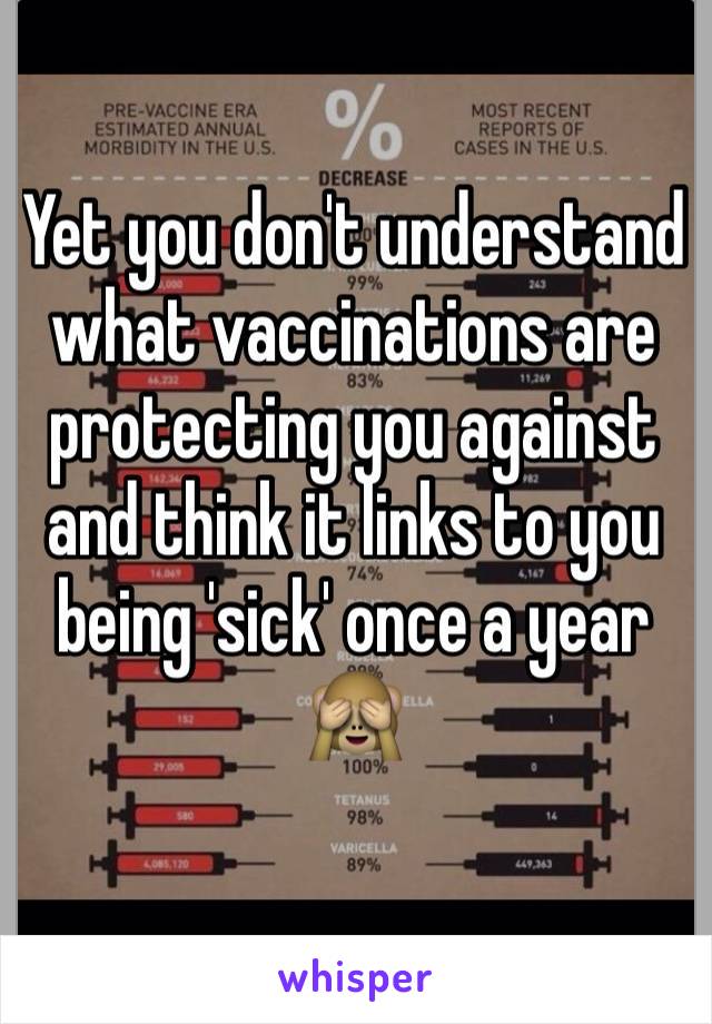 Yet you don't understand what vaccinations are protecting you against and think it links to you being 'sick' once a year 
🙈