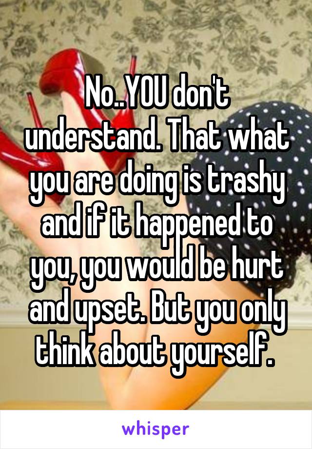 No..YOU don't understand. That what you are doing is trashy and if it happened to you, you would be hurt and upset. But you only think about yourself. 