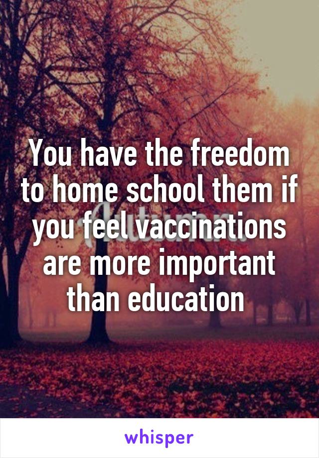 You have the freedom to home school them if you feel vaccinations are more important than education 