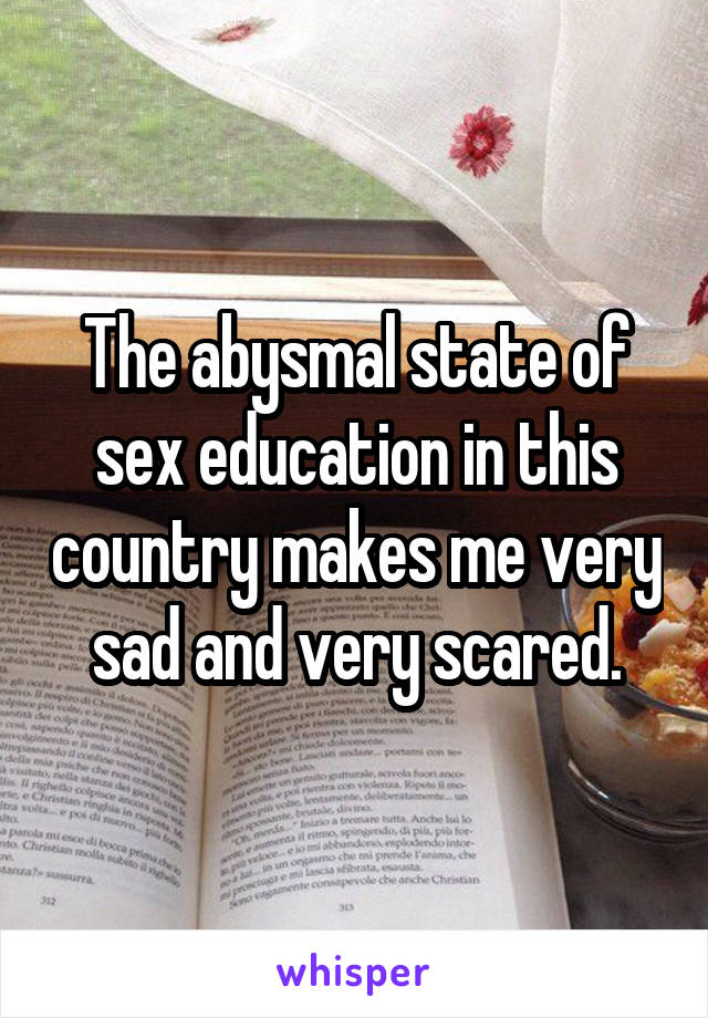 The abysmal state of sex education in this country makes me very sad and very scared.