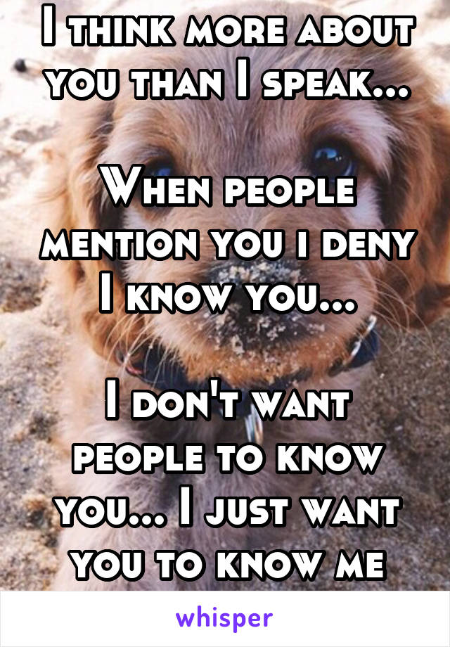 I think more about you than I speak...

When people mention you i deny I know you...

I don't want people to know you... I just want you to know me
