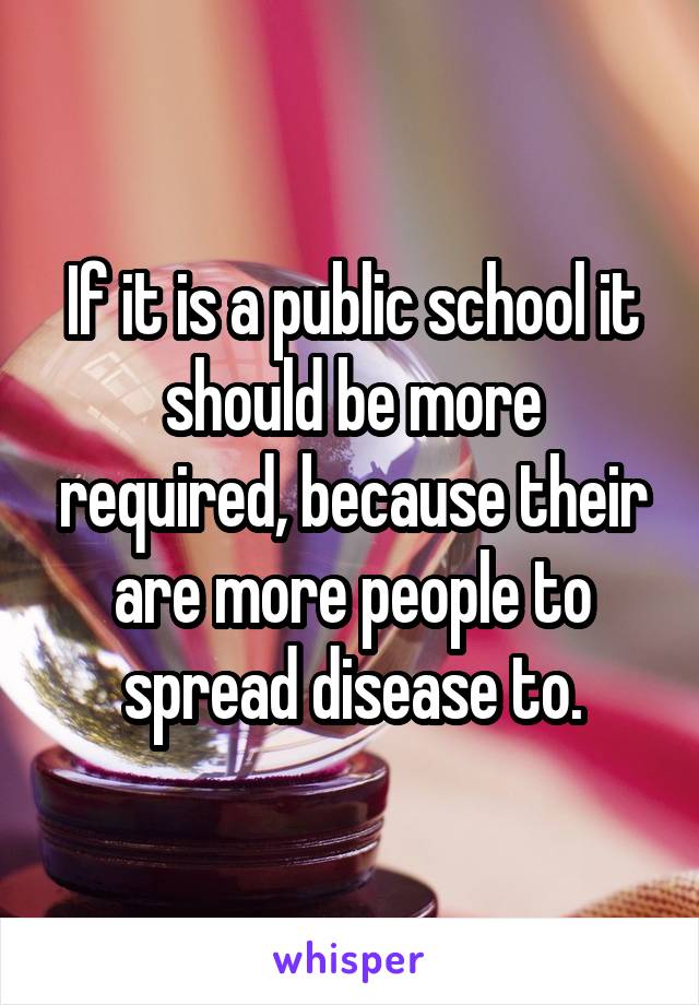 If it is a public school it should be more required, because their are more people to spread disease to.