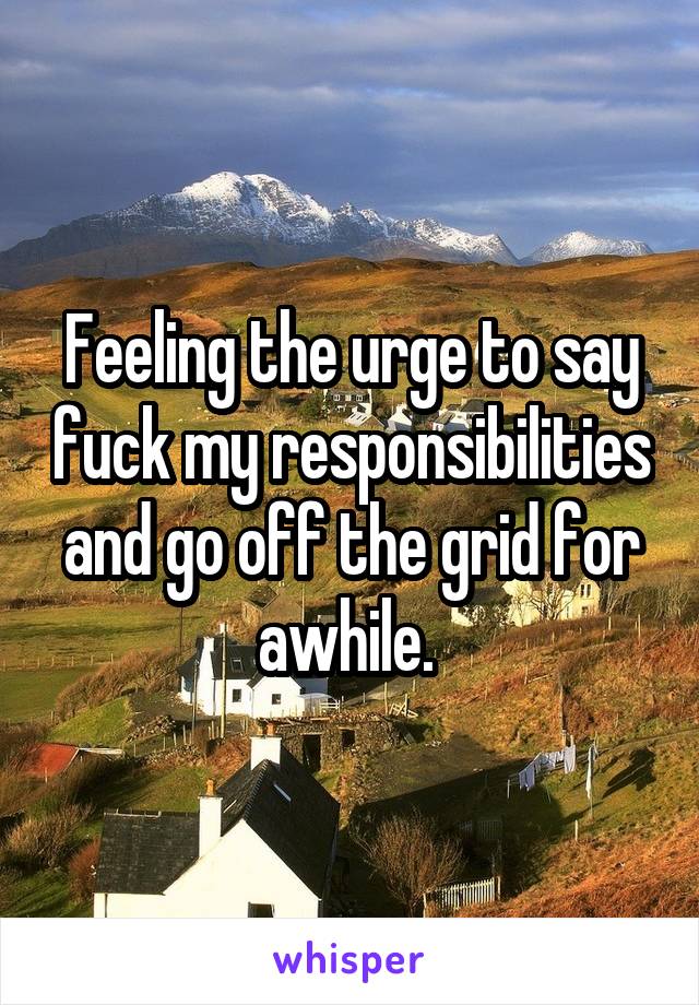 Feeling the urge to say fuck my responsibilities and go off the grid for awhile. 