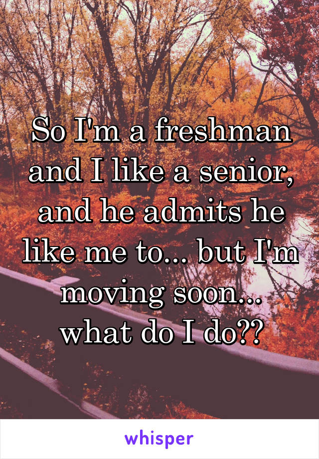 So I'm a freshman and I like a senior, and he admits he like me to... but I'm moving soon... what do I do??