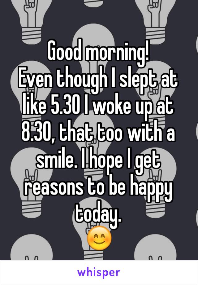 Good morning!
Even though I slept at like 5.30 I woke up at 8.30, that too with a smile. I hope I get reasons to be happy today. 
😊