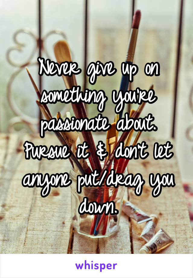 Never give up on something you're passionate about. Pursue it & don't let anyone put/drag you down.