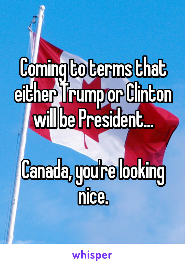 Coming to terms that either Trump or Clinton will be President...

Canada, you're looking nice.