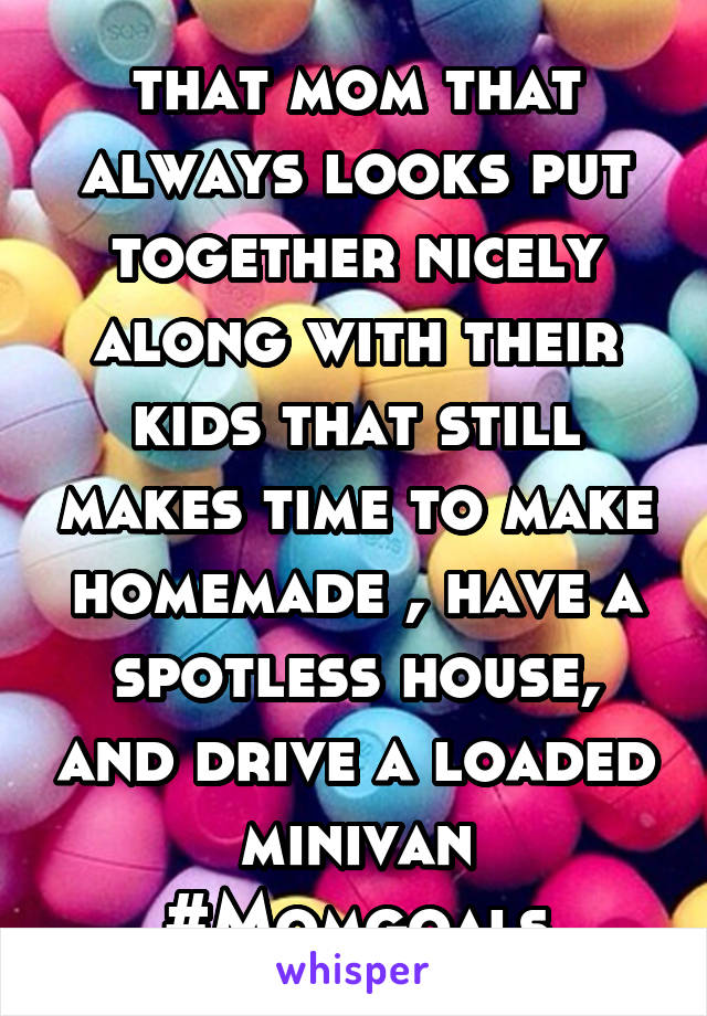 that mom that always looks put together nicely along with their kids that still makes time to make homemade , have a spotless house, and drive a loaded minivan
#Momgoals