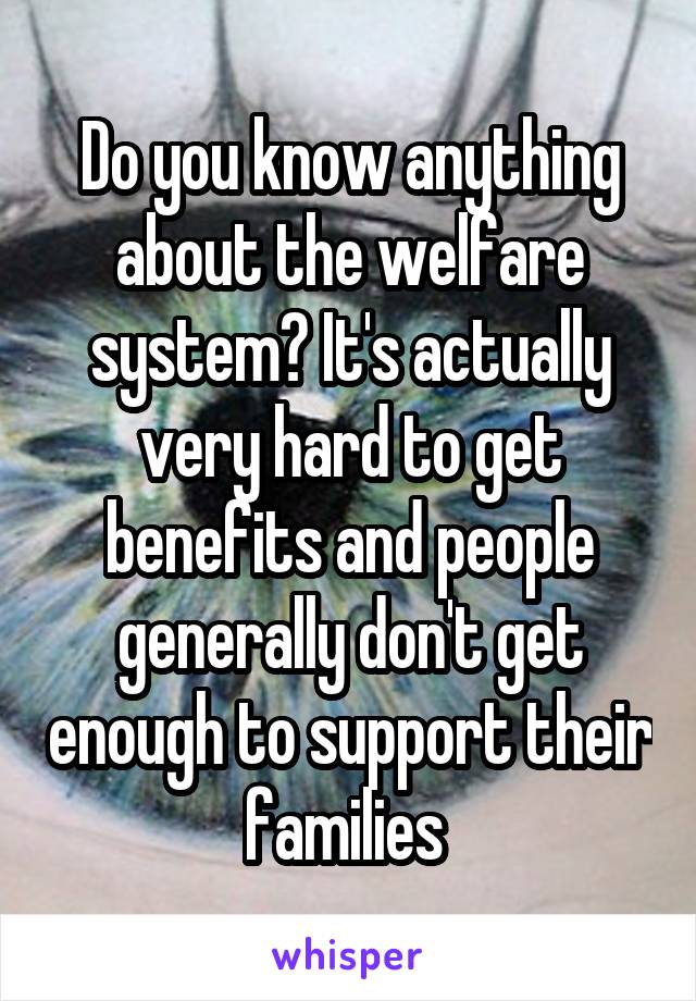 Do you know anything about the welfare system? It's actually very hard to get benefits and people generally don't get enough to support their families 