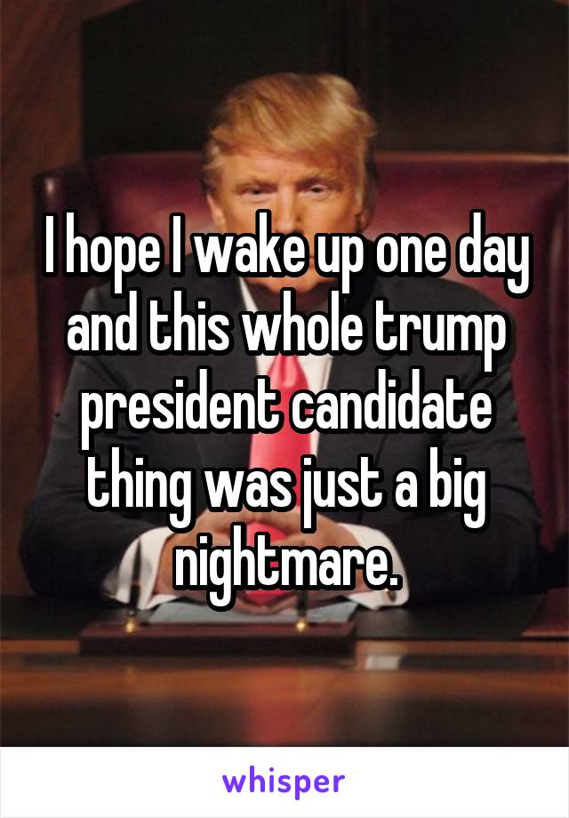 I hope I wake up one day and this whole trump president candidate thing was just a big nightmare.