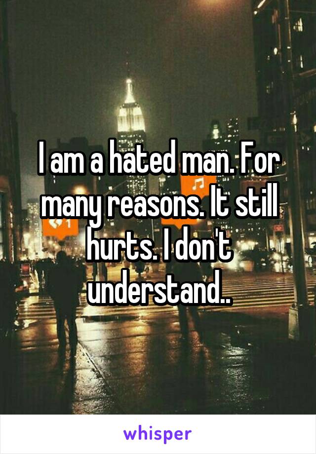 I am a hated man. For many reasons. It still hurts. I don't understand..