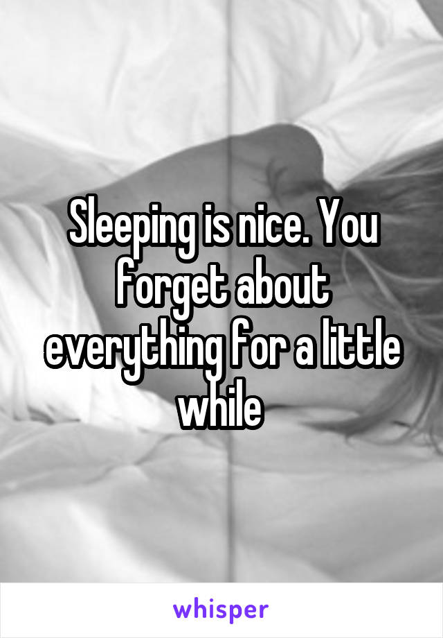 Sleeping is nice. You forget about everything for a little while 