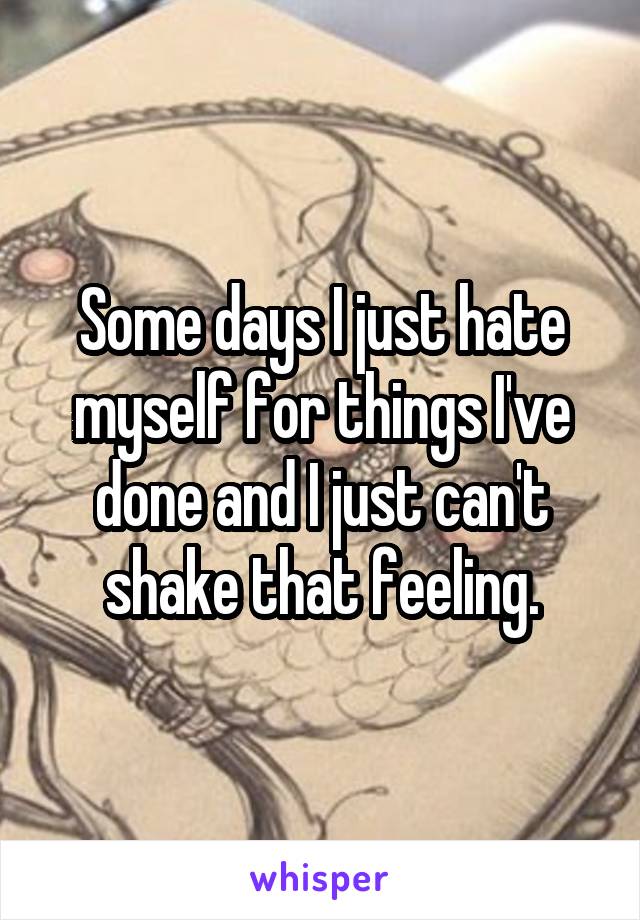 Some days I just hate myself for things I've done and I just can't shake that feeling.