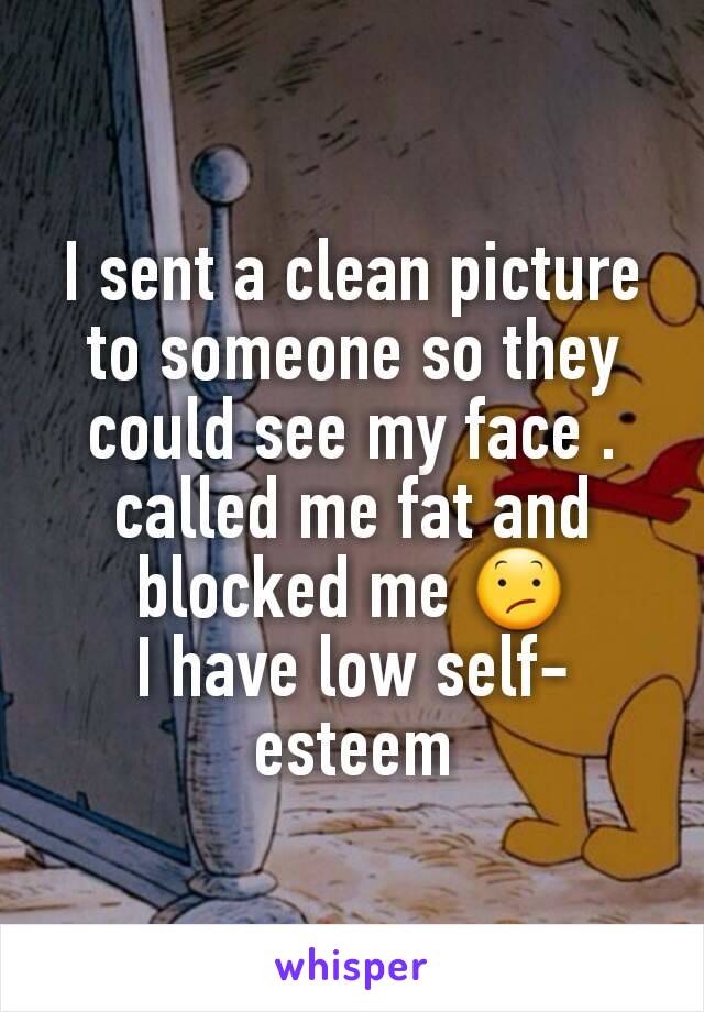 I sent a clean picture to someone so they could see my face . called me fat and blocked me 😕
I have low self-esteem