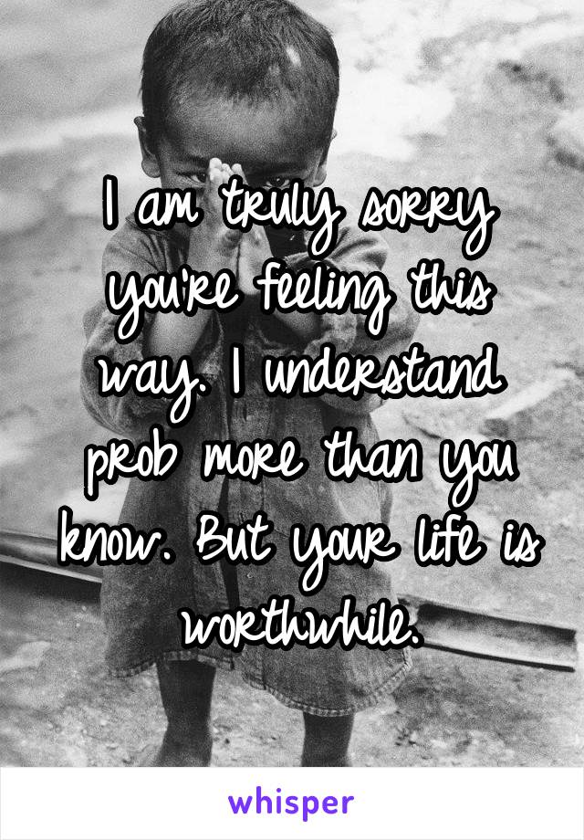 I am truly sorry you're feeling this way. I understand prob more than you know. But your life is worthwhile.