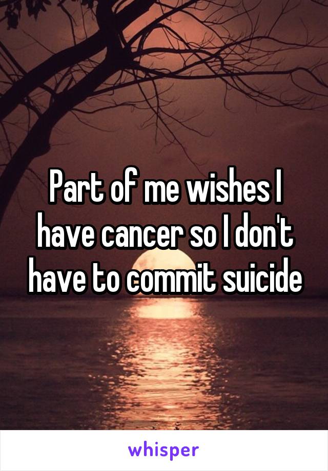 Part of me wishes I have cancer so I don't have to commit suicide