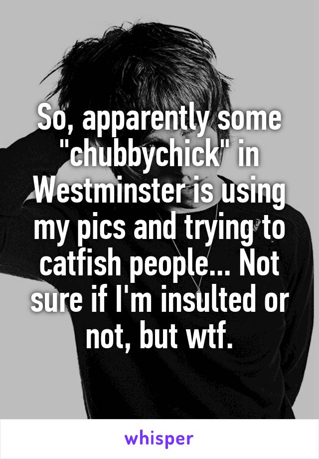 So, apparently some "chubbychick" in Westminster is using my pics and trying to catfish people... Not sure if I'm insulted or not, but wtf.