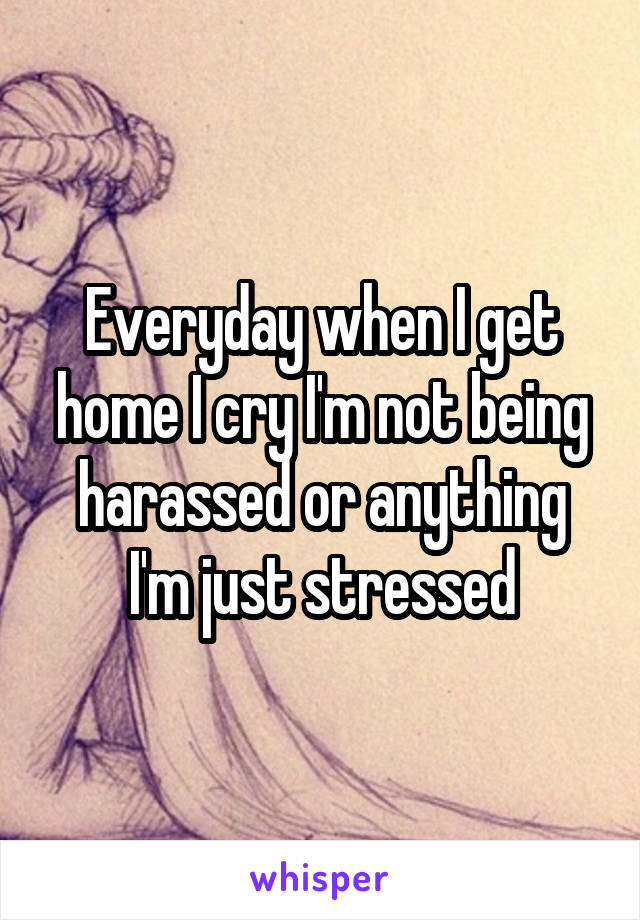 Everyday when I get home I cry I'm not being harassed or anything I'm just stressed