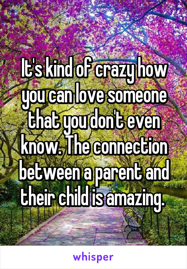 It's kind of crazy how you can love someone that you don't even know. The connection between a parent and their child is amazing. 