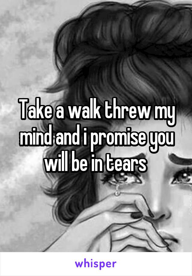 Take a walk threw my mind and i promise you will be in tears 