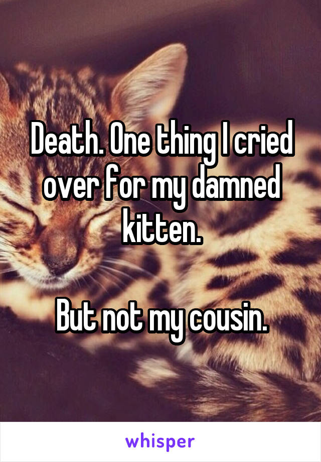 Death. One thing I cried over for my damned kitten.

But not my cousin.