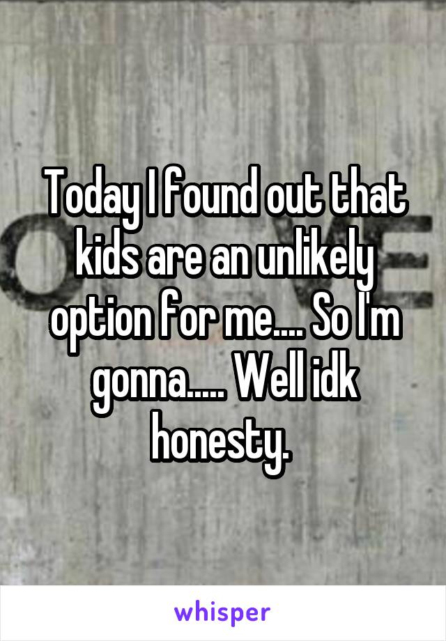 Today I found out that kids are an unlikely option for me.... So I'm gonna..... Well idk honesty. 