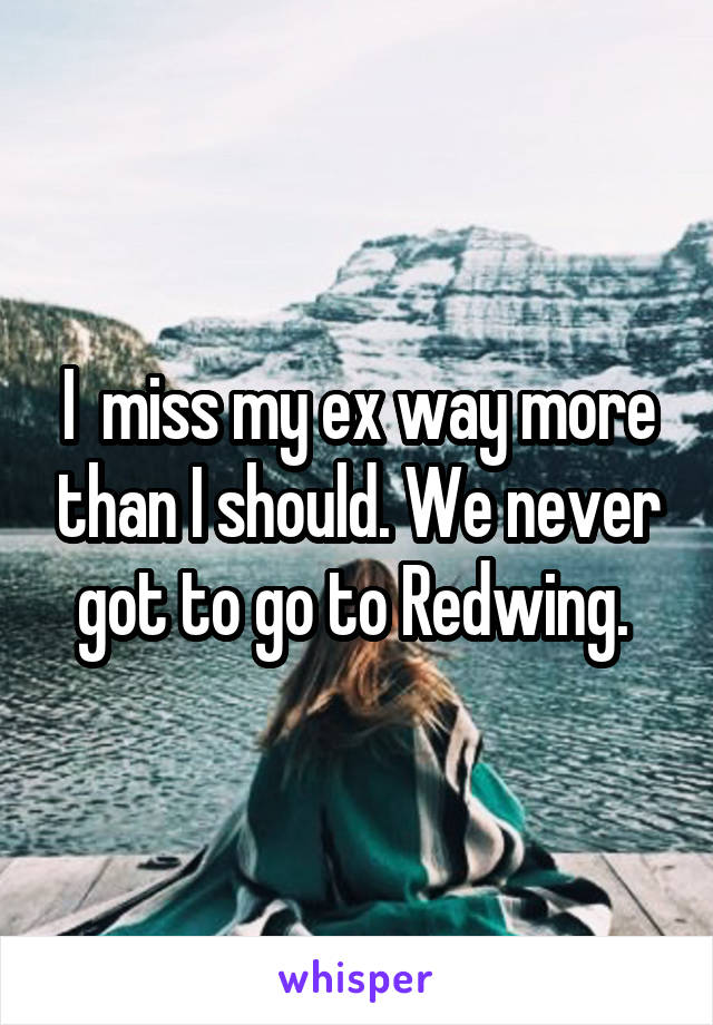 I  miss my ex way more than I should. We never got to go to Redwing. 