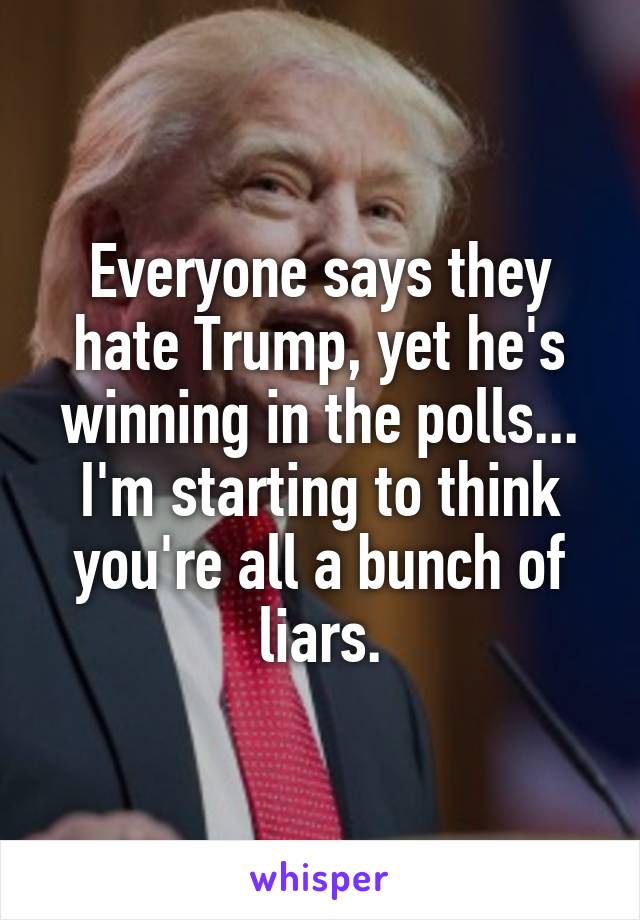 Everyone says they hate Trump, yet he's winning in the polls... I'm starting to think you're all a bunch of liars.