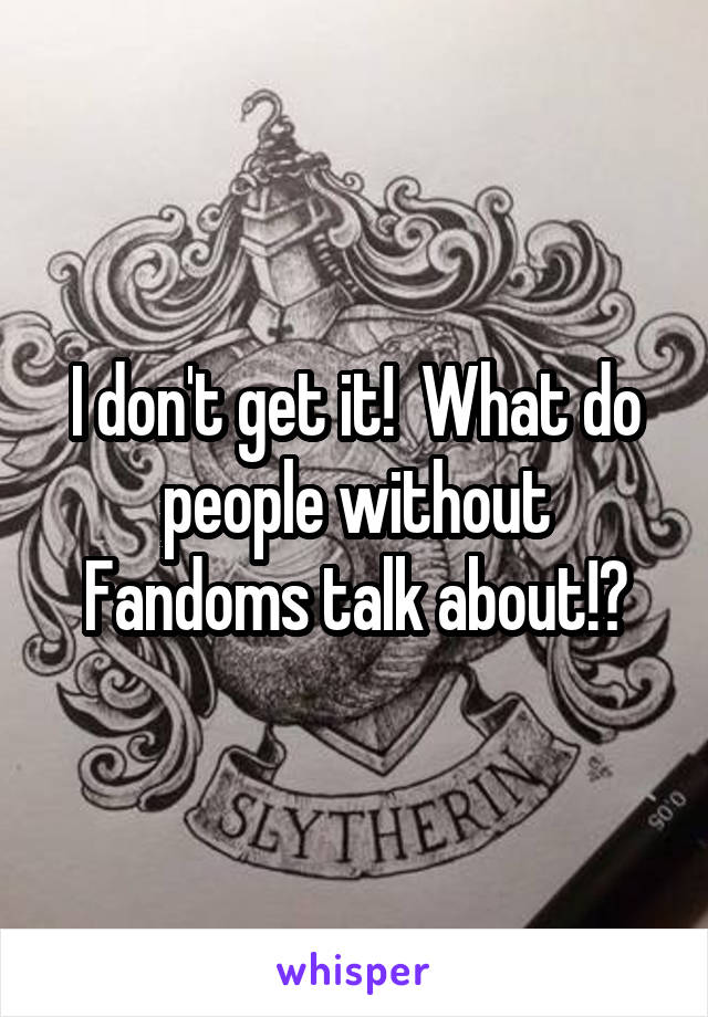 I don't get it!  What do people without Fandoms talk about!?