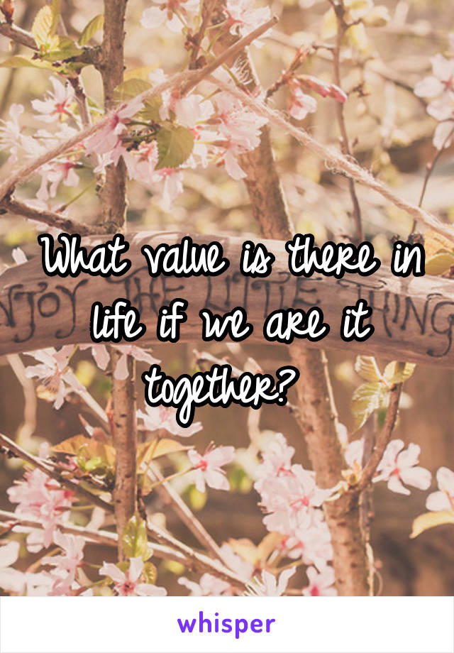 What value is there in life if we are it together? 