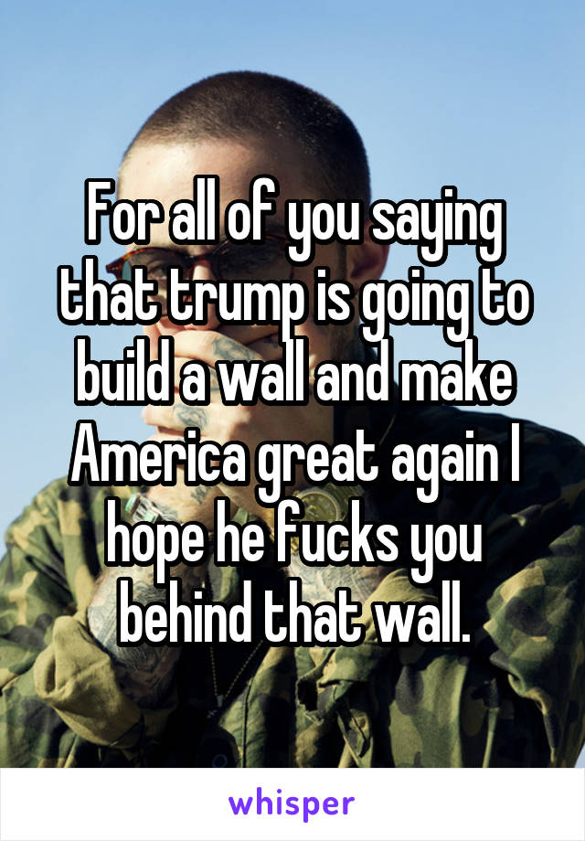 For all of you saying that trump is going to build a wall and make America great again I hope he fucks you behind that wall.