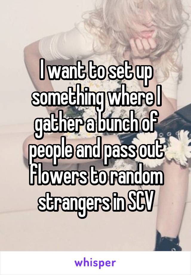 I want to set up something where I gather a bunch of people and pass out flowers to random strangers in SCV