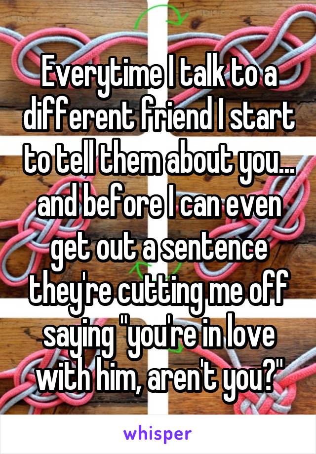 Everytime I talk to a different friend I start to tell them about you... and before I can even get out a sentence they're cutting me off saying "you're in love with him, aren't you?"