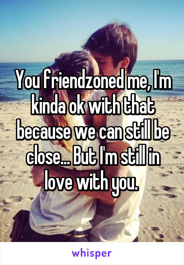 You friendzoned me, I'm kinda ok with that because we can still be close... But I'm still in love with you. 