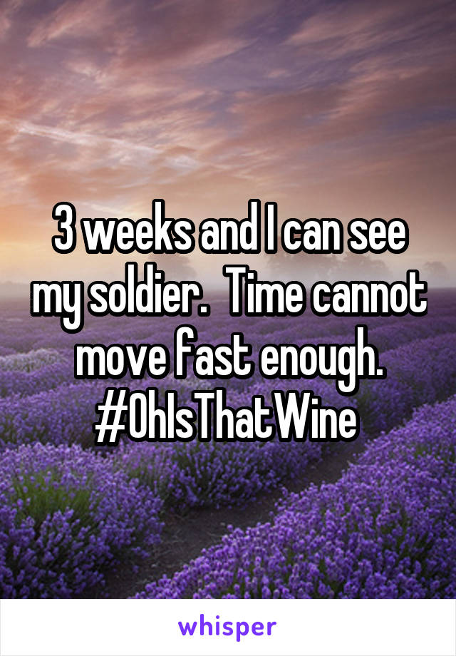 3 weeks and I can see my soldier.  Time cannot move fast enough. #OhIsThatWine 