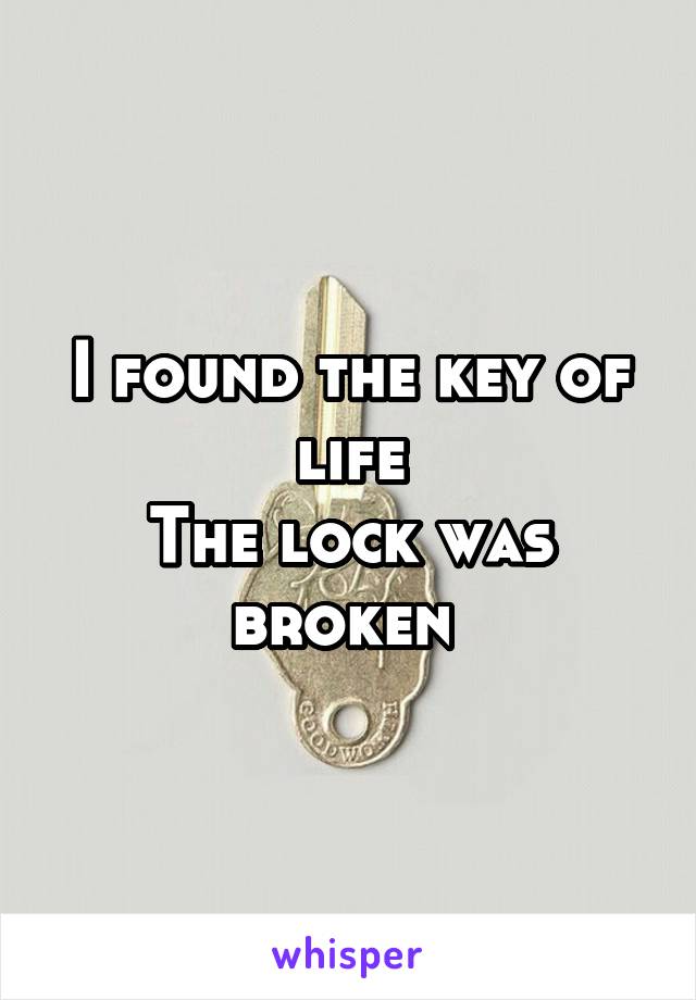 I found the key of life
The lock was broken 