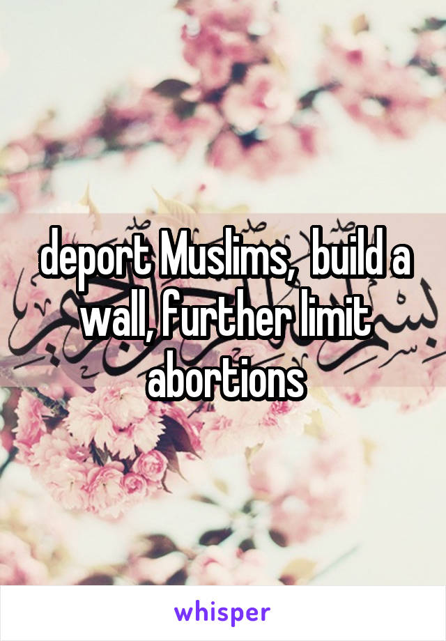 deport Muslims,  build a wall, further limit abortions