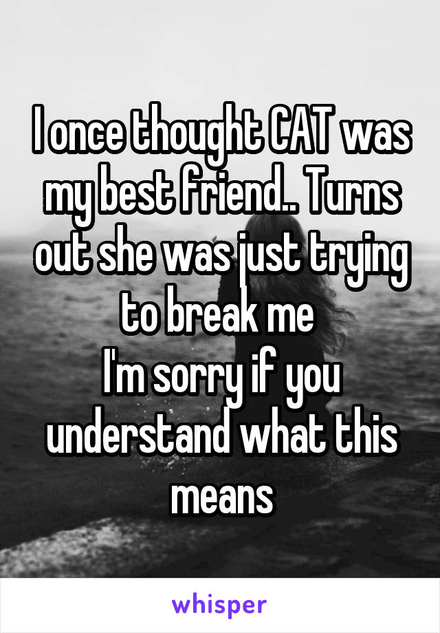 I once thought CAT was my best friend.. Turns out she was just trying to break me 
I'm sorry if you understand what this means