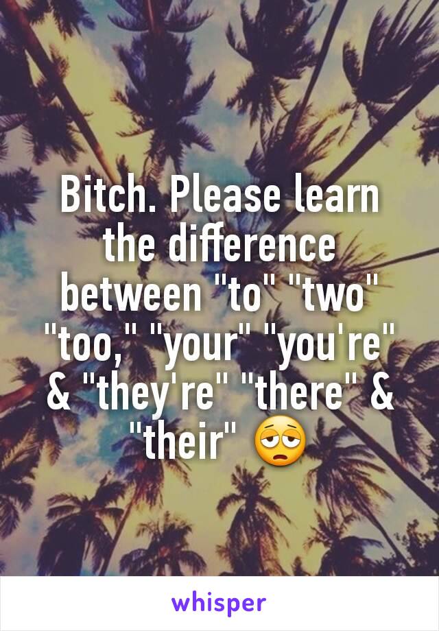 Bitch. Please learn the difference between "to" "two" "too," "your" "you're" & "they're" "there" & "their" 😩