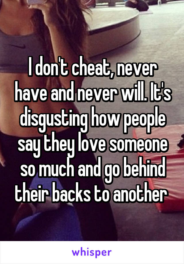 I don't cheat, never have and never will. It's disgusting how people say they love someone so much and go behind their backs to another 