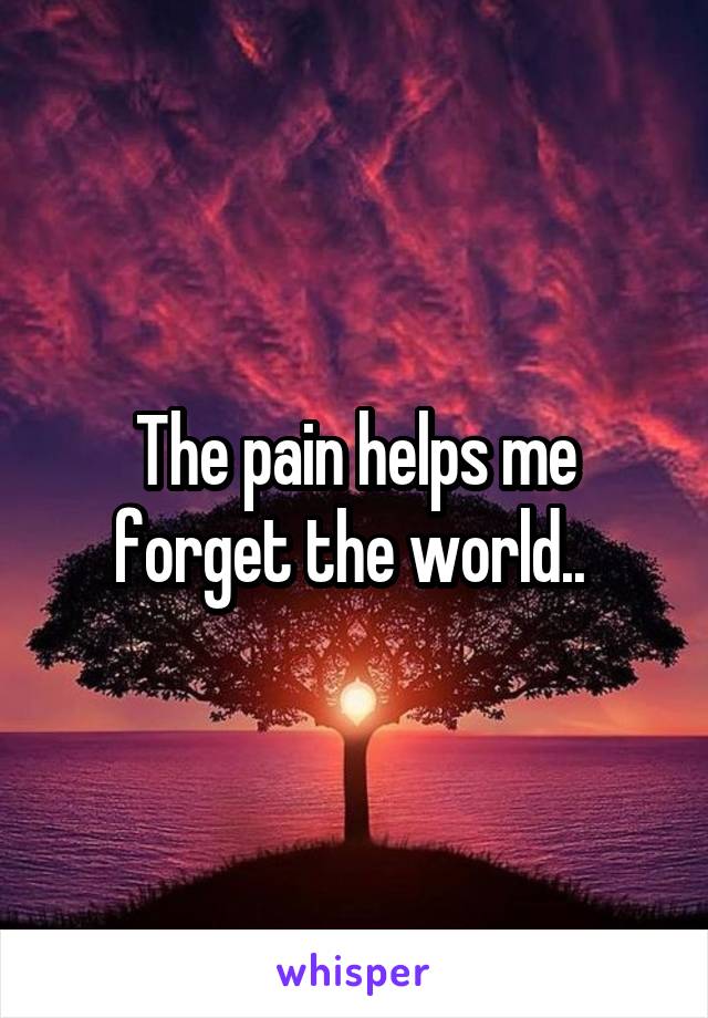 The pain helps me forget the world.. 