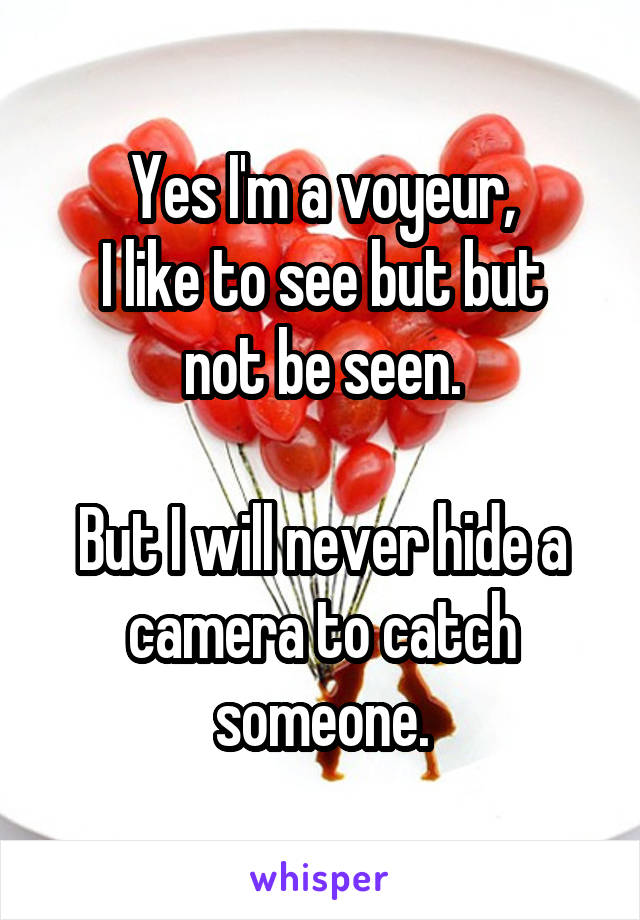 Yes I'm a voyeur,
I like to see but but not be seen.

But I will never hide a camera to catch someone.